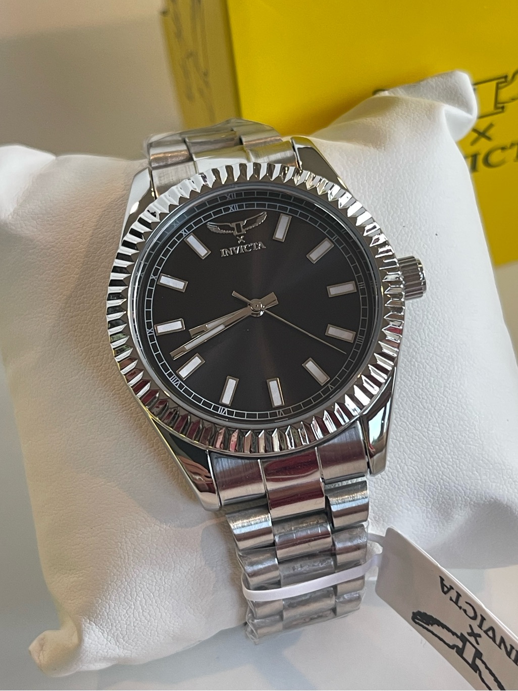 Invicta SilverTone Bracelet Watch With Black Dial